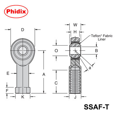 SSAM-T/SSAF-T সিরিজ স্টেইনলেস স্টীল PTFE-আচ্ছাদিত রডের শেষগুলি।